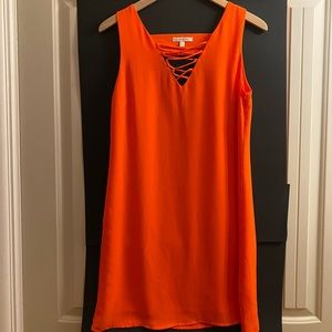 Bright orange Skies are Blue shift dress